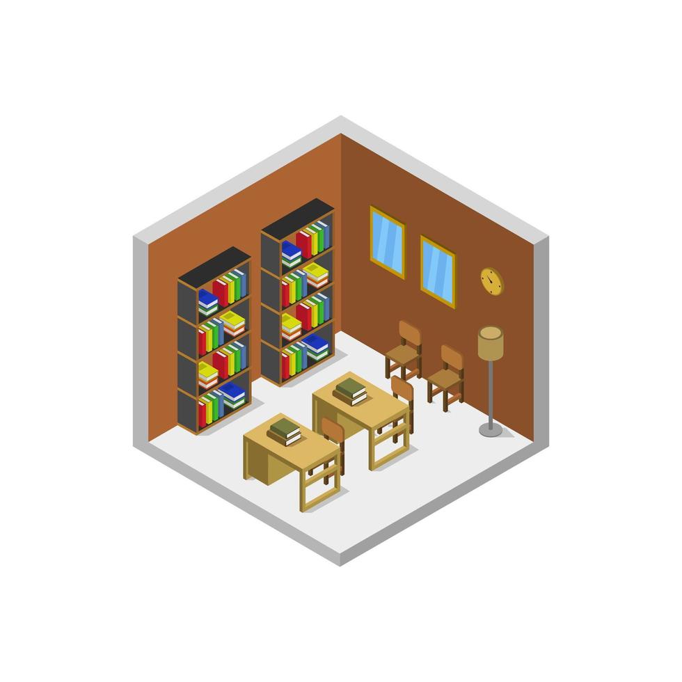 Isometric Classroom With Bookshelves vector