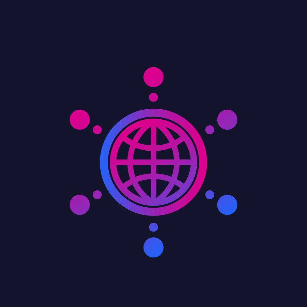network logo with globe and connections, vector