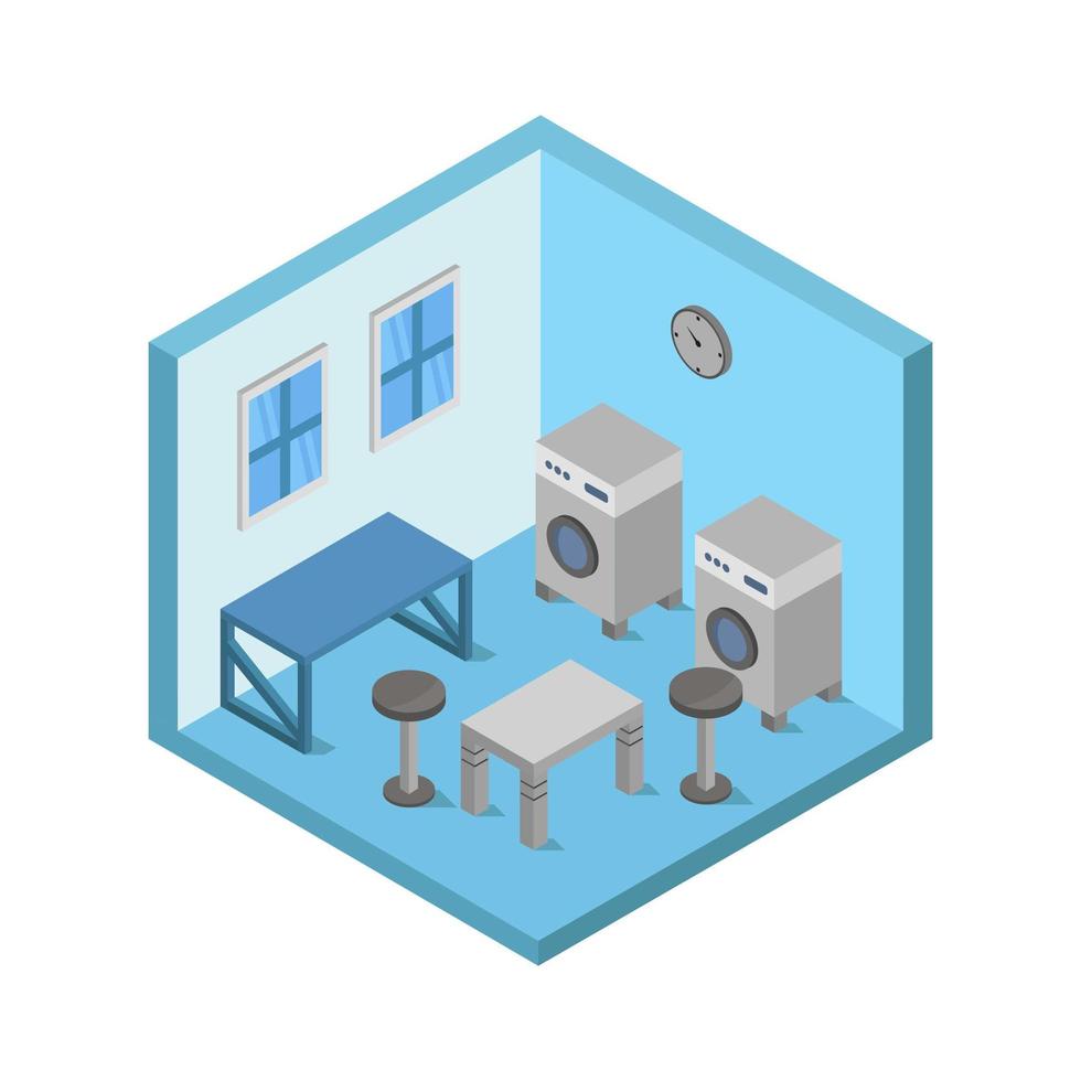 Isometric Laundry Shop or Laundry Room vector