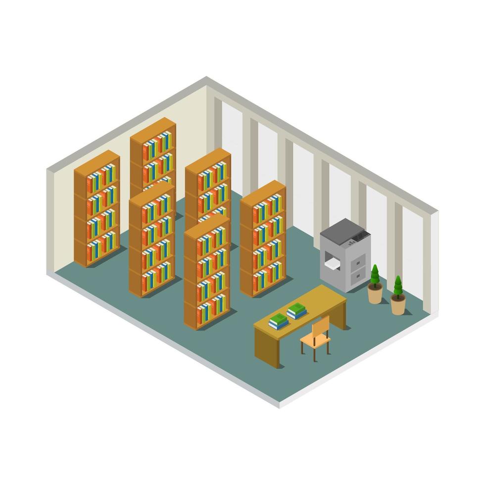 Isometric Classroom With Bookshelves vector