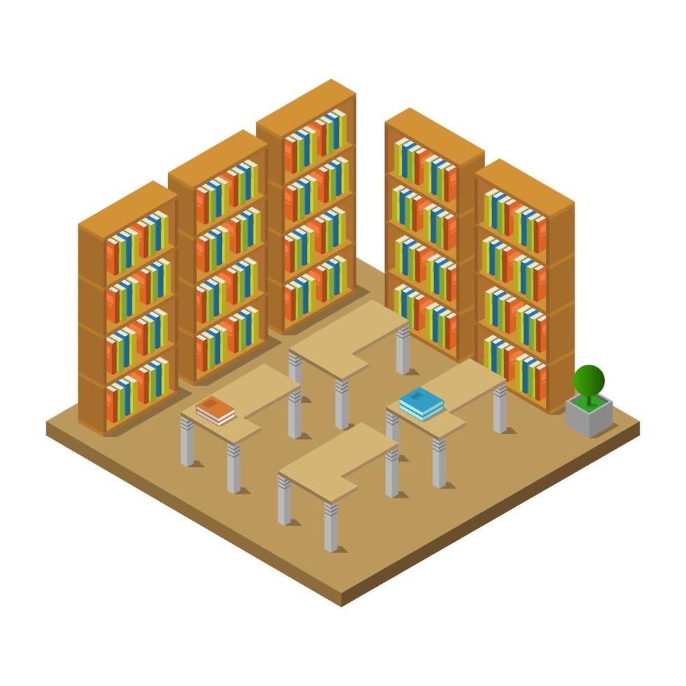 Isometric Classroom With Bookshelves vector