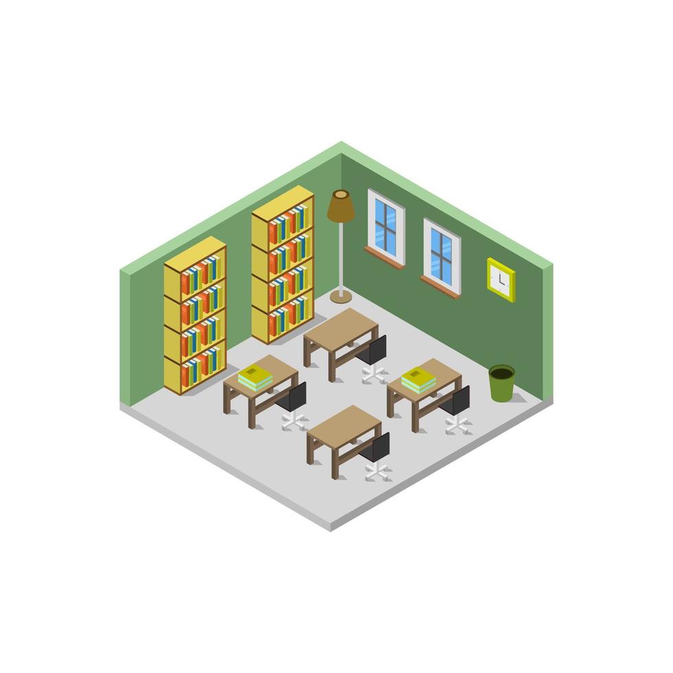 Isometric Classroom With Bookshelves vector