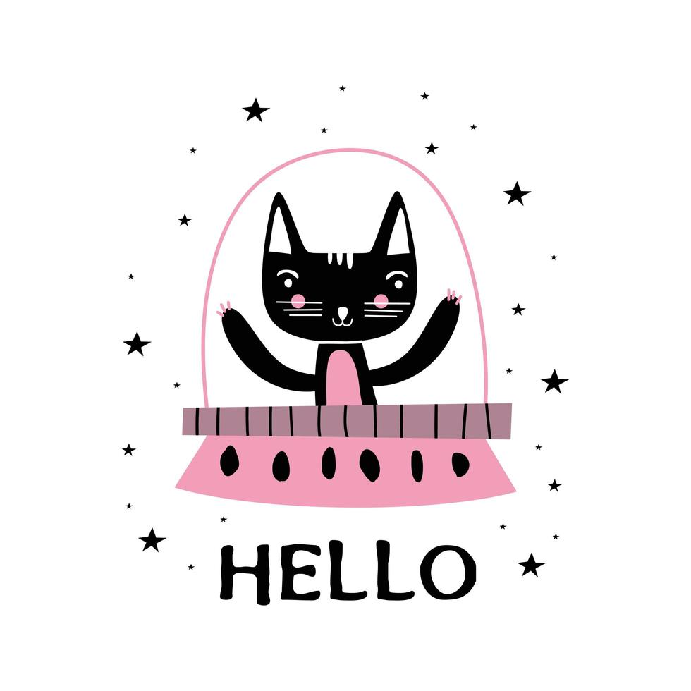 lindo gato personaje animales astronautas gato en el espacio exterior, cohetes, ovnis, planetas, constelaciones, estrellas. gato como cosmonauta, traje espacial, divertido diseño futurista para niños. ilustración vectorial vector