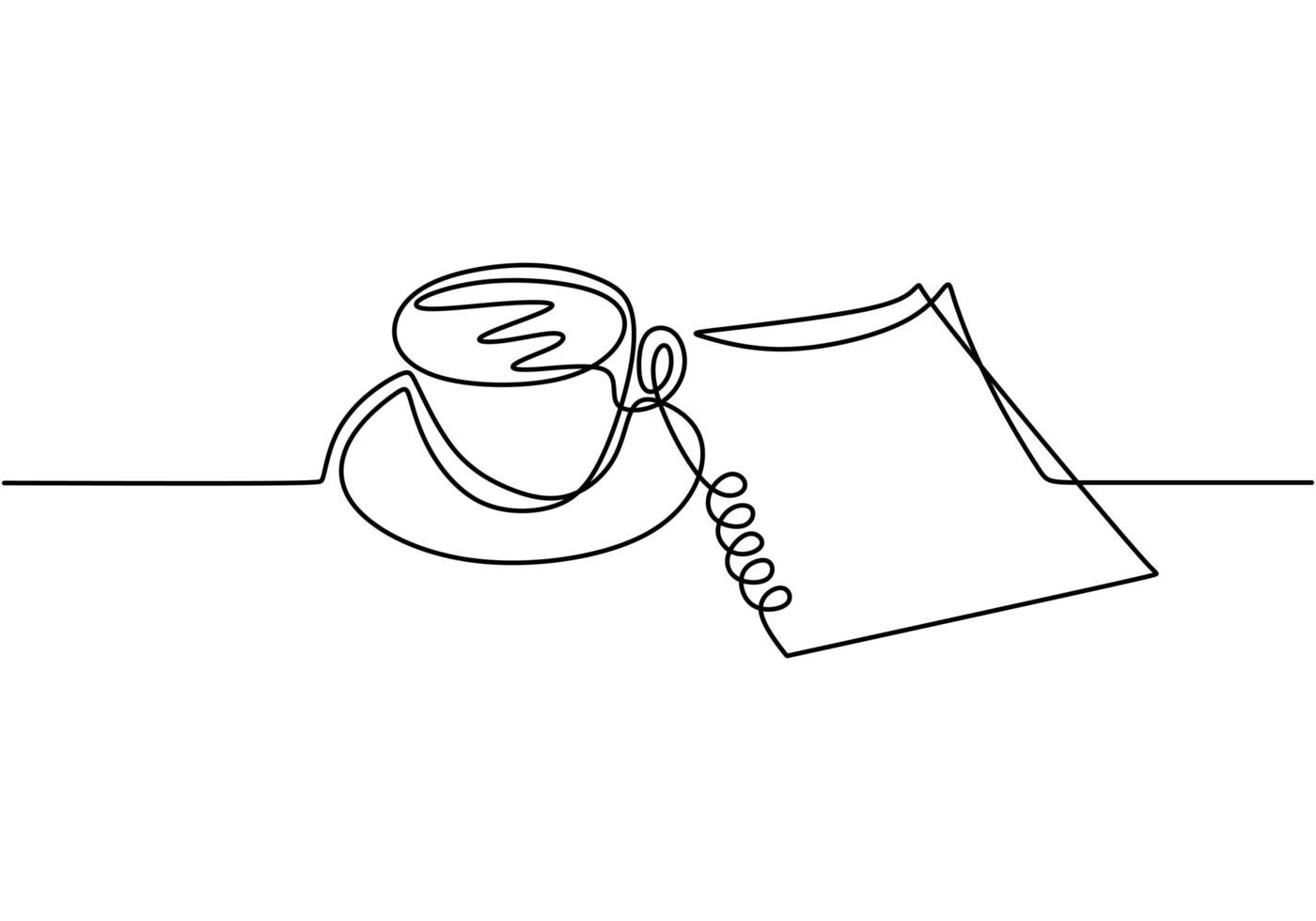 Continuous one line drawing, vector of coffee and paper symbol of working and creativity. Minimalism design with simplicity hand drawn isolated on white background.