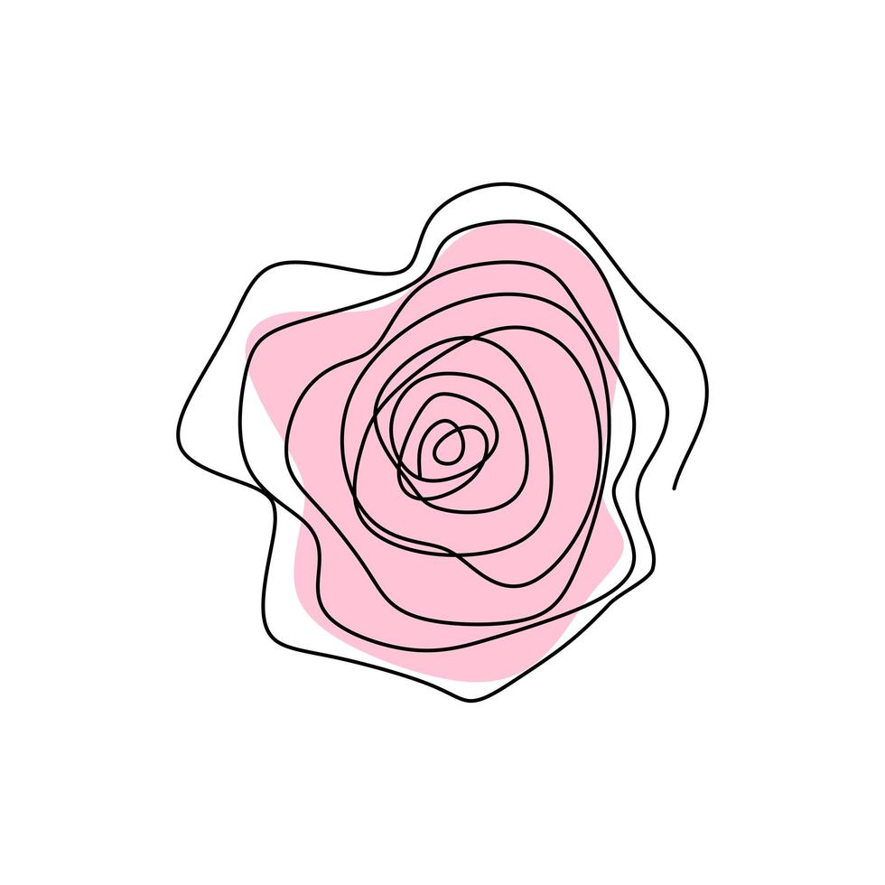 One line rose design. Continuous line drawing of rose flower. Beautiful rose sign of love isolated on white background. Tattoo idea. Hand drawn minimalism style vector illustration