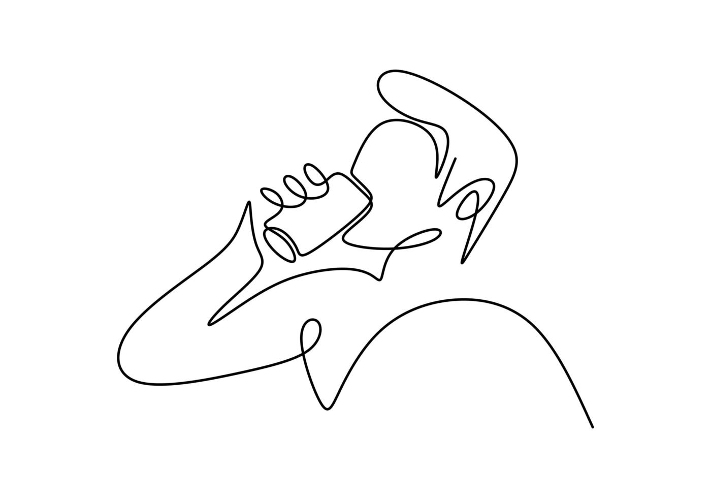 Continuous one line drawing, vector of man drinking water from plastic bottle or tumbler. Minimalism design with simplicity hand drawn isolated on white background.