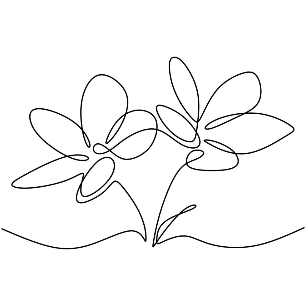 Beautiful flower in minimal line style. Continuous single line drawing of flower hand-drawn picture silhouette. Branch with flowers isolated on white background. Vector illustration