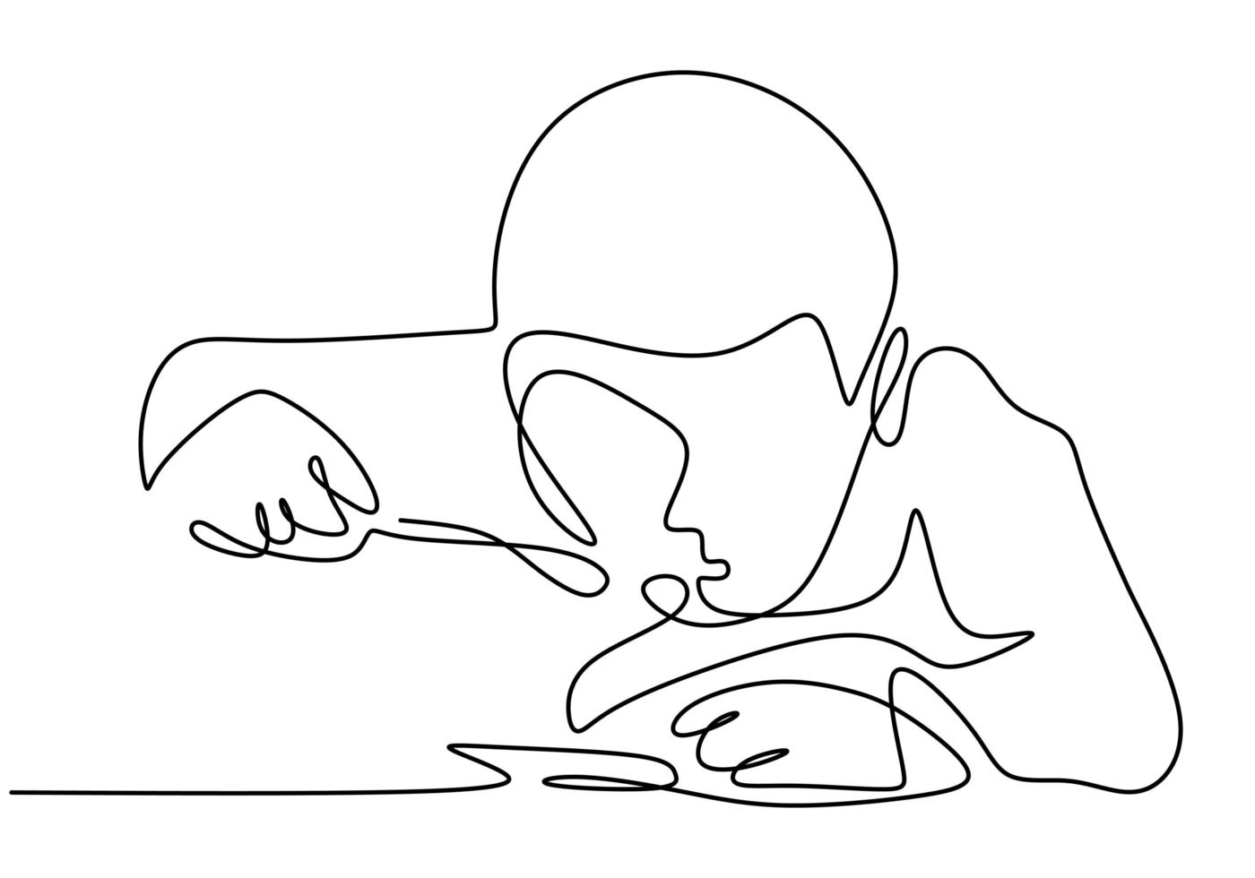 Continuous one line drawing, vector of kid eating meal. Minimalism design with simplicity hand drawn isolated on white background.