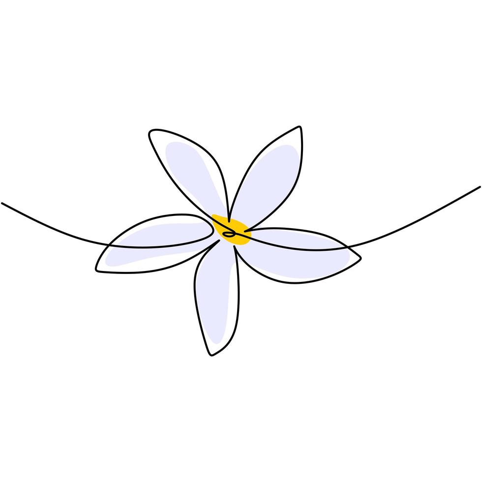 Beautiful flower in minimal line style. Continuous single line drawing of flower hand-drawn picture silhouette. Branch with flowers isolated on white background. Vector illustration