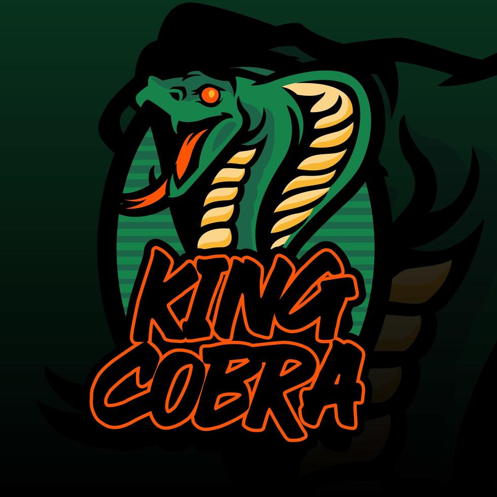 Ilustración de cabeza de rey cobra para camiseta, emblema de cobra de papel tapiz. Ilustración de la cobra real aislada sobre fondo verde oscuro. vector