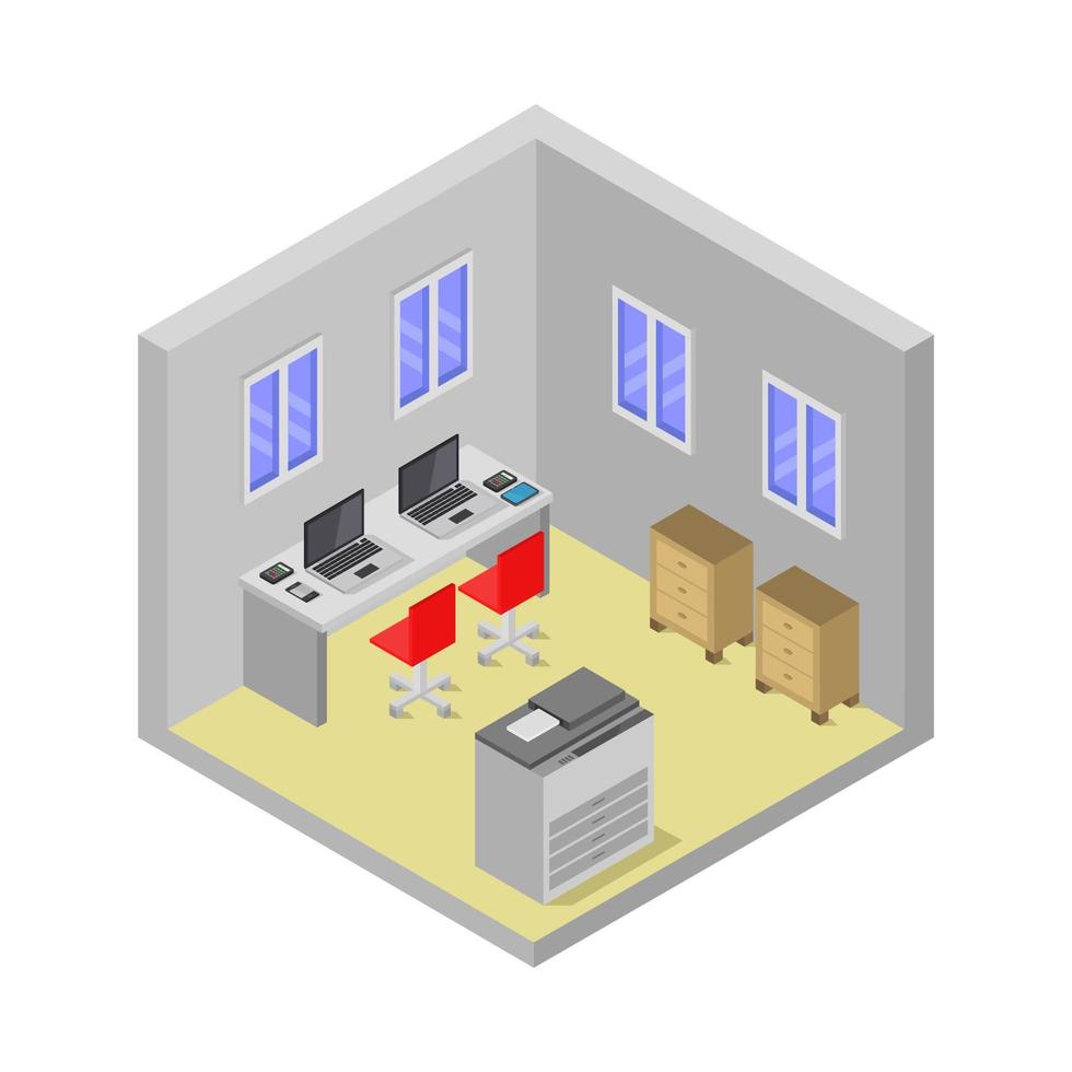 Isometric Office Room On White Background vector