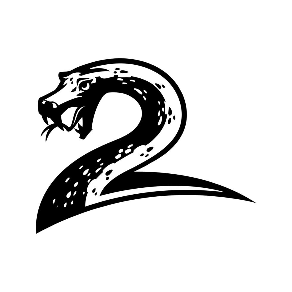 Serpiente cobra monocromática en blanco y negro con estilo dibujado a mano aislado sobre fondo blanco para camiseta, papel tapiz, logotipo o tatuaje vector