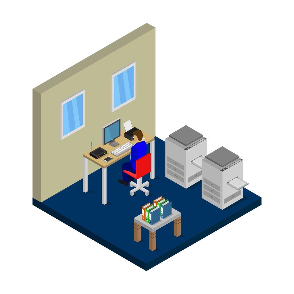 Isometric Office Room On White Background vector