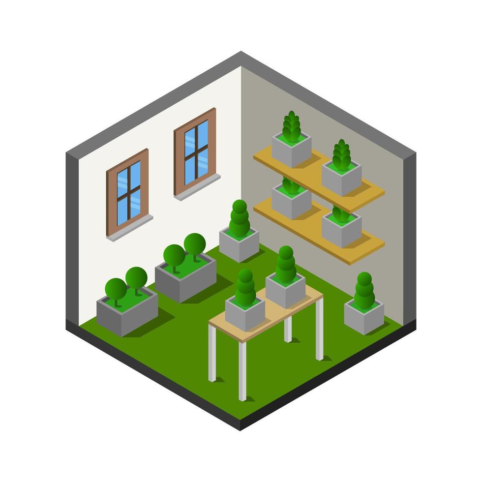 Isometric Plant Shop On White Background vector