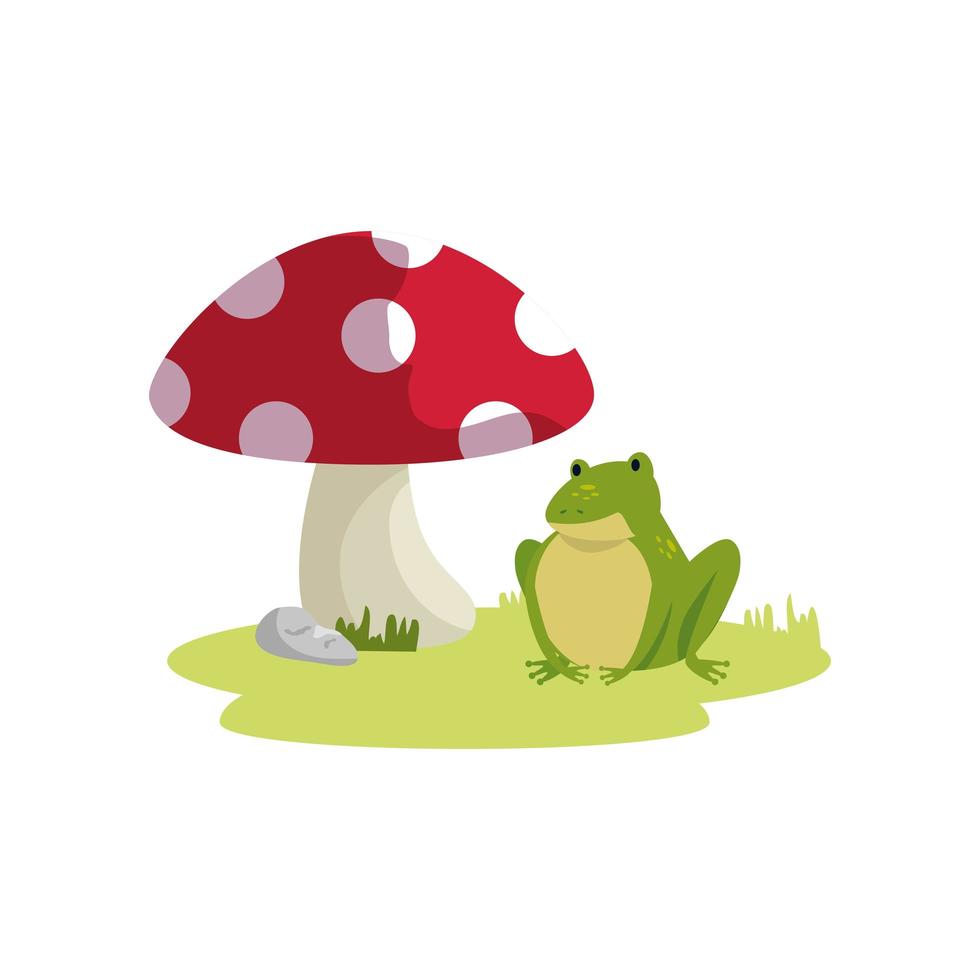 fungus plant with frog fairytale isolated icon vector