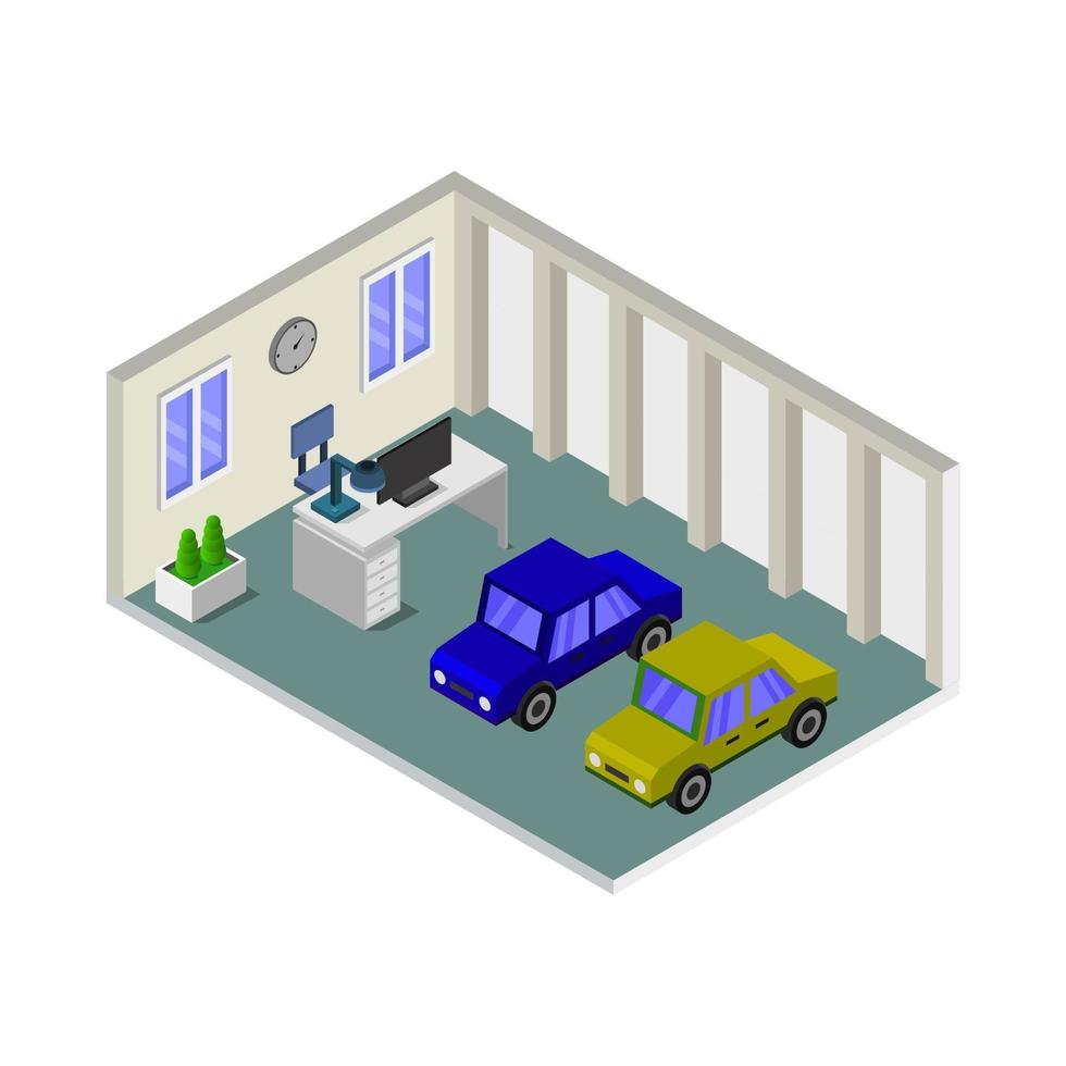 Isometric Car Shop Illustrated On White Background vector