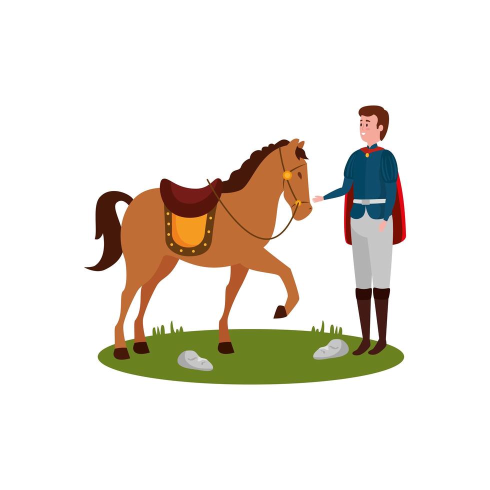 prince of fairytale with horse vector