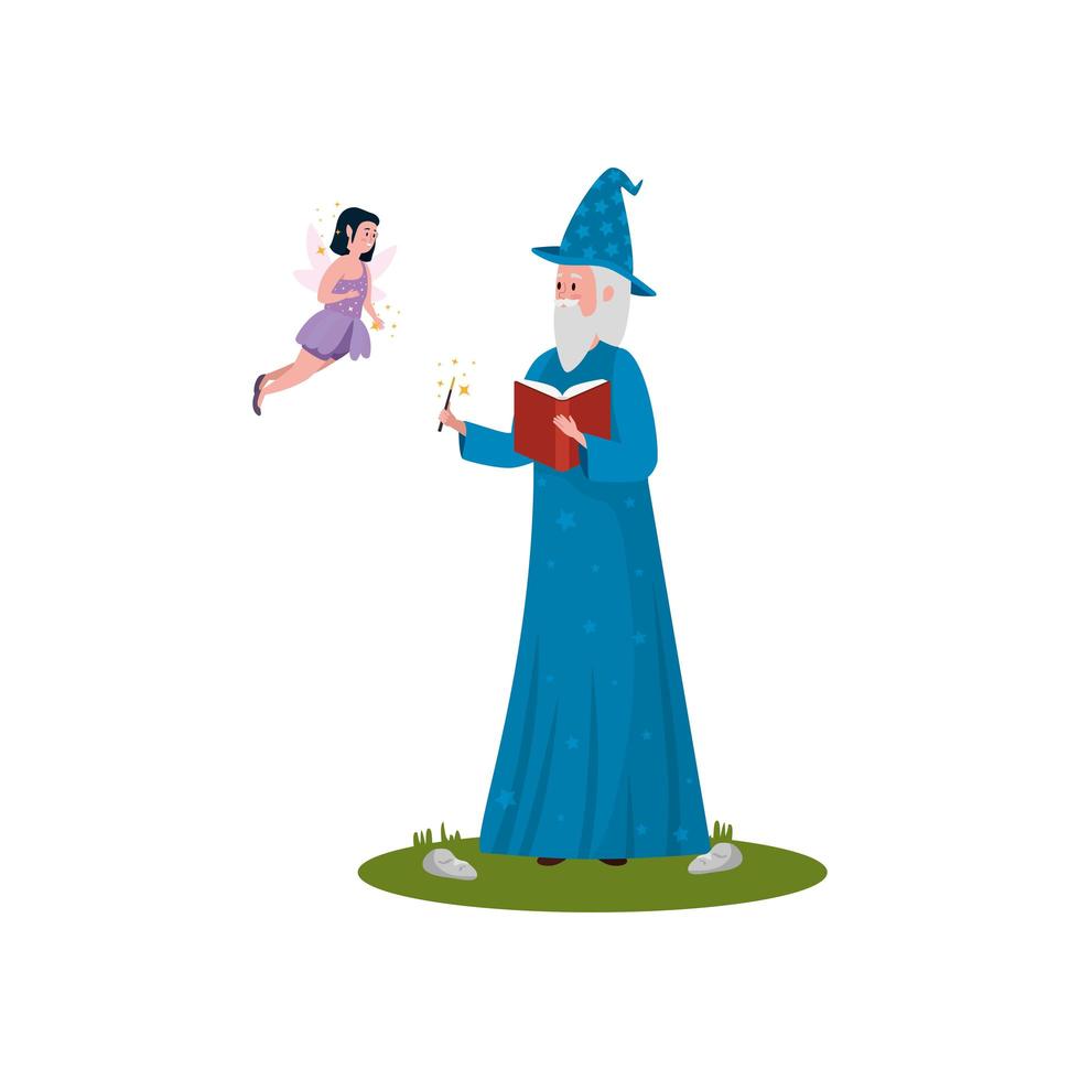 wizard with fairy flying avatar character vector