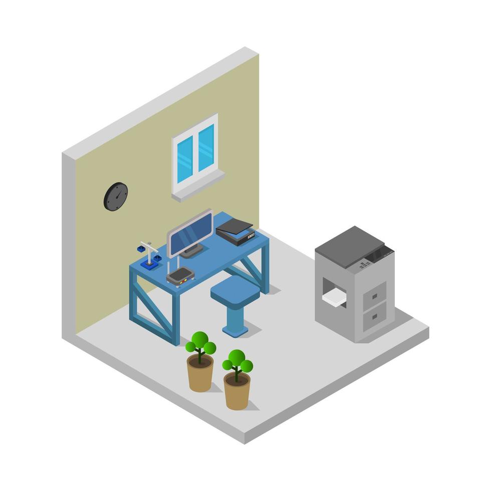 Isometric Office Room On White Background vector