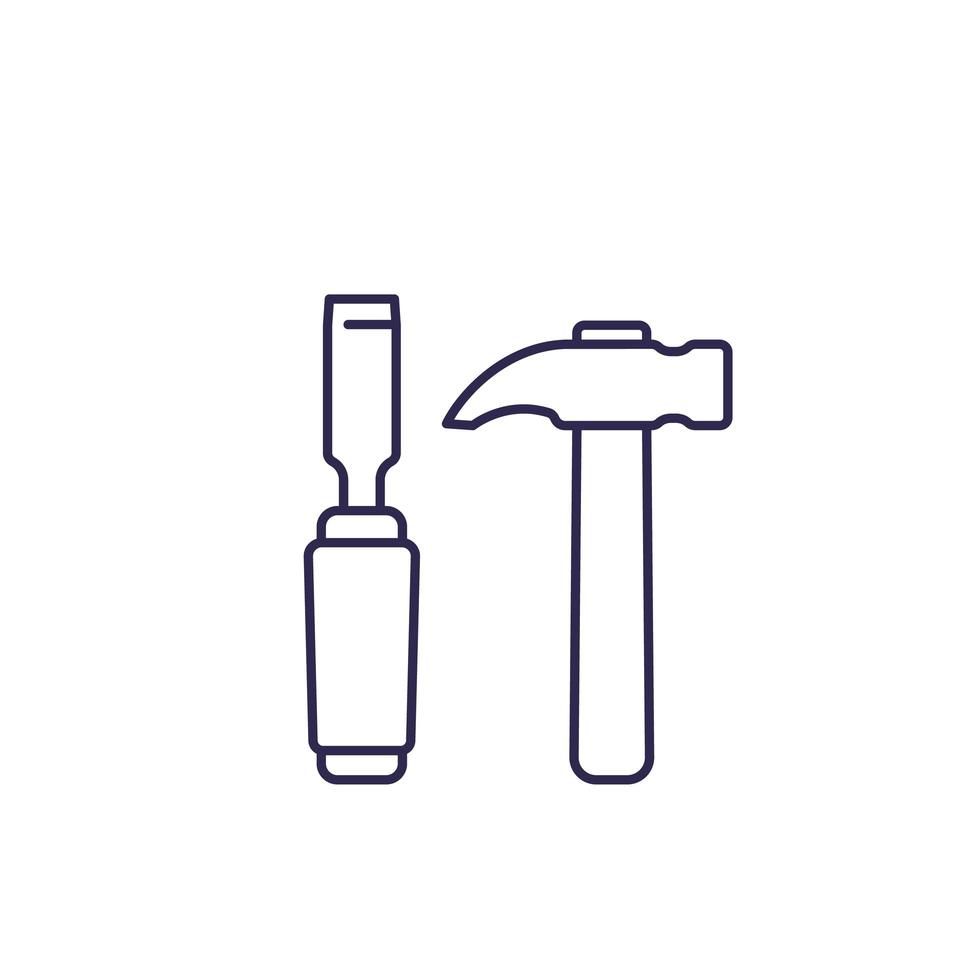 chisel and hammer vector line icons