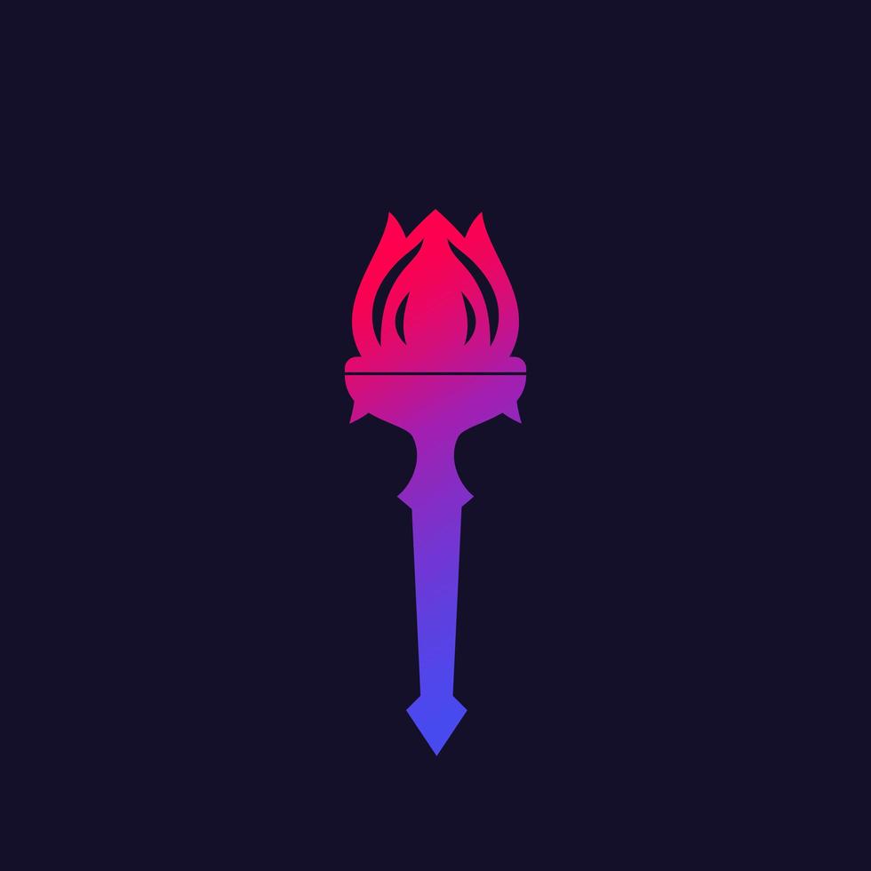 torch with flame, vector logo on dark