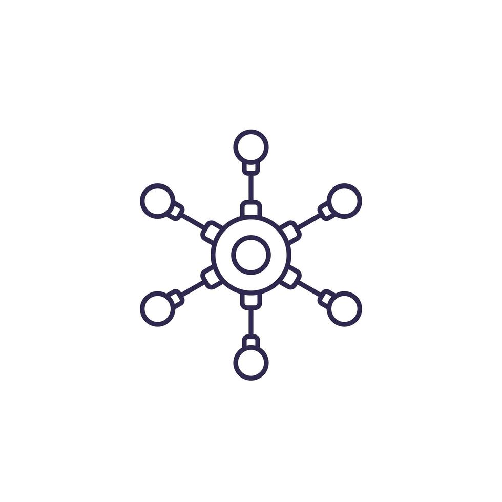hub, conexiones y conectar, icono de línea vector