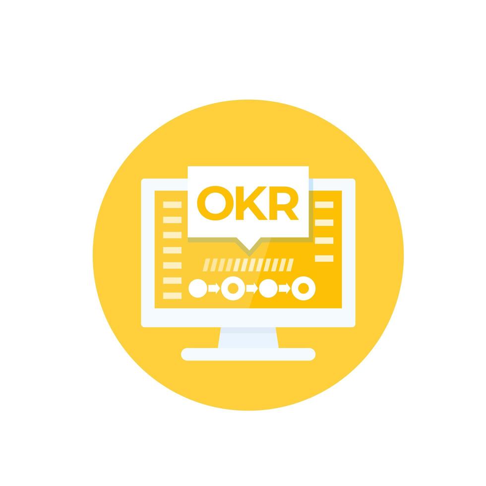 icono de vector de okr con computadora