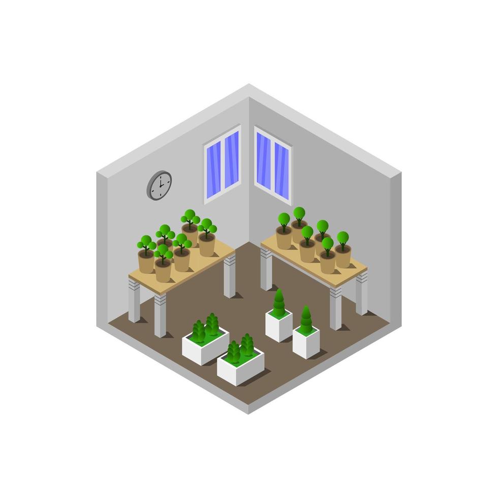 Isometric Plant Shop On White Background vector