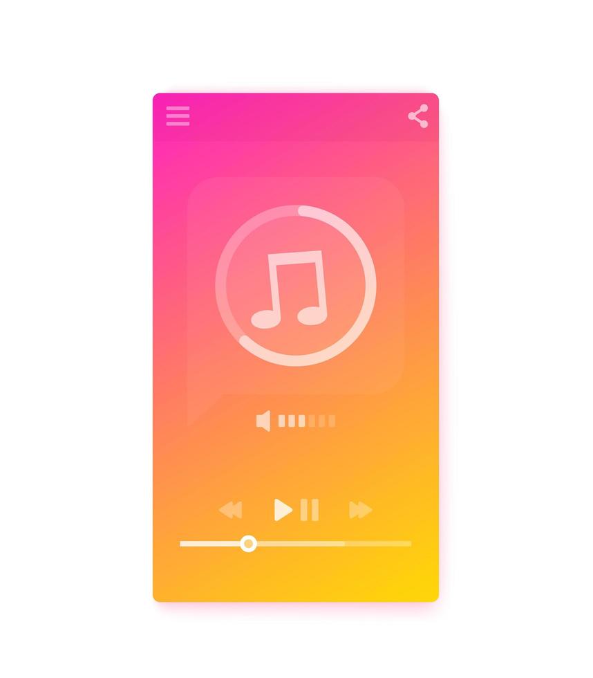 Music streaming player interface, mobile ui, vector