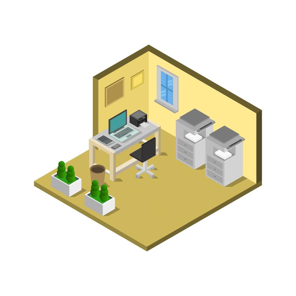 Isometric Office Room On White Background vector