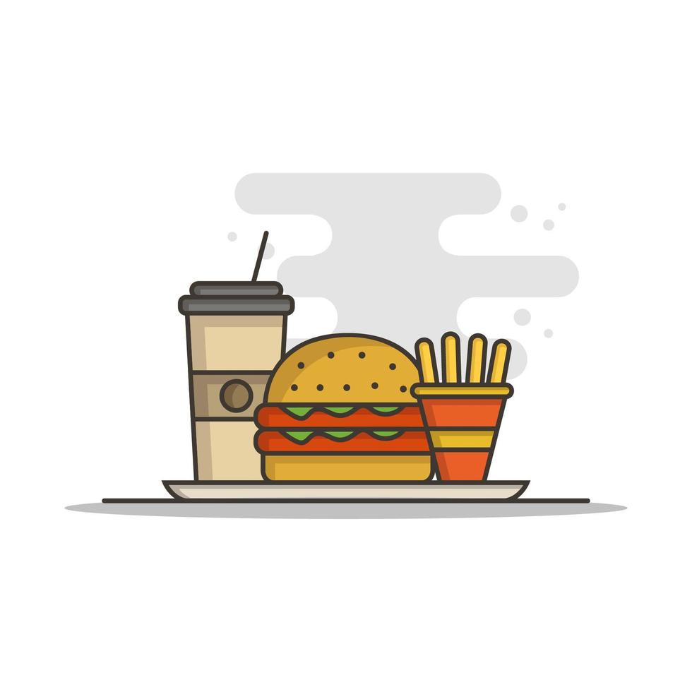 Burger, fries and soda fast food combo vector