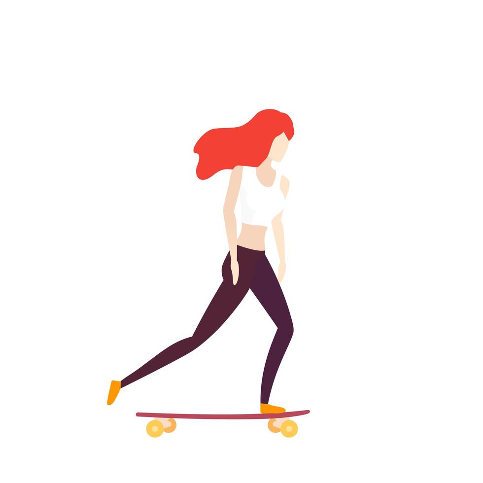 girl riding longboard, vector on white