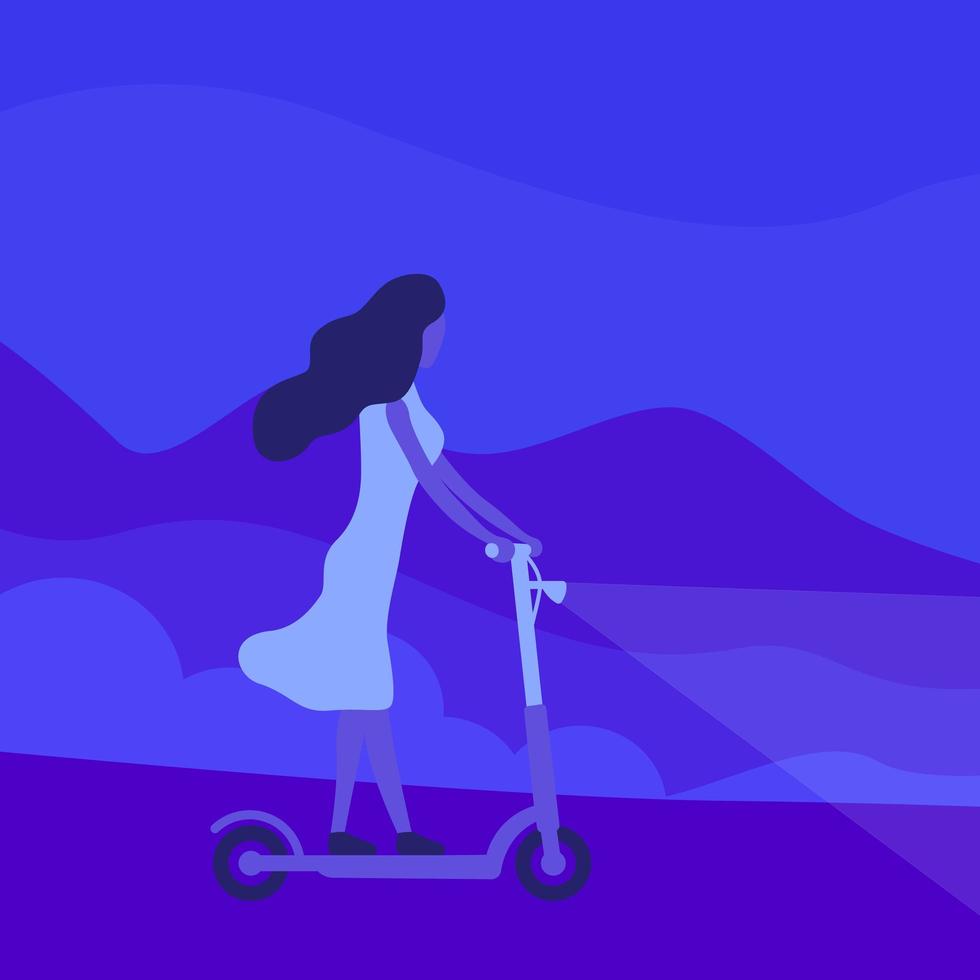 girl riding electric kick scooter, vector