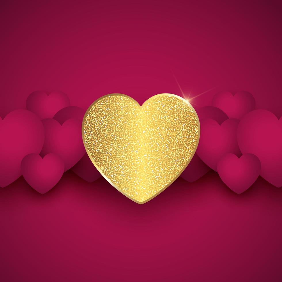 Elegant valentines day background with gold hearts vector