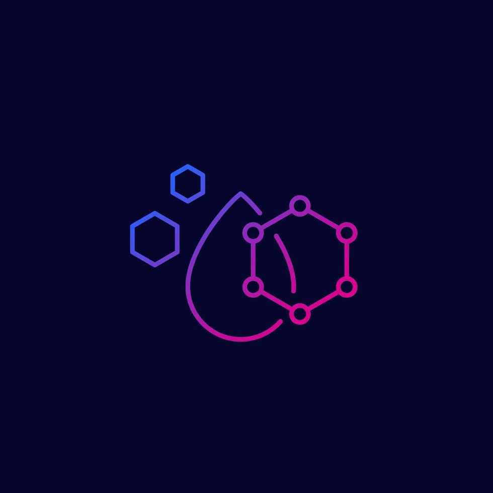 Drop with nano particles icon, linear vector