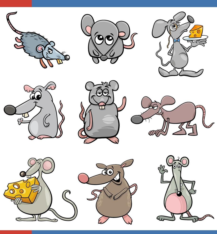 cartoon mice comic animal characters set vector