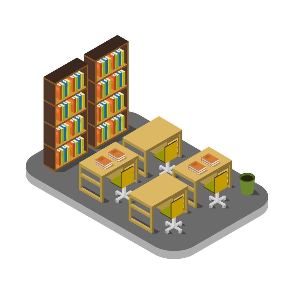Isometric Library Room On White Background vector