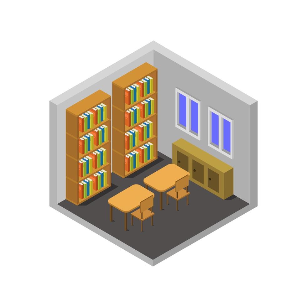 Isometric Library Room On White Background vector