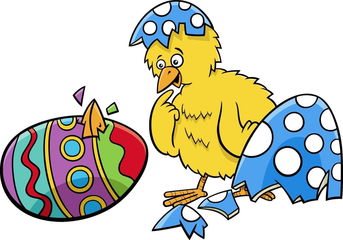 Easter chick hatched from coloered egg cartoon illustration vector