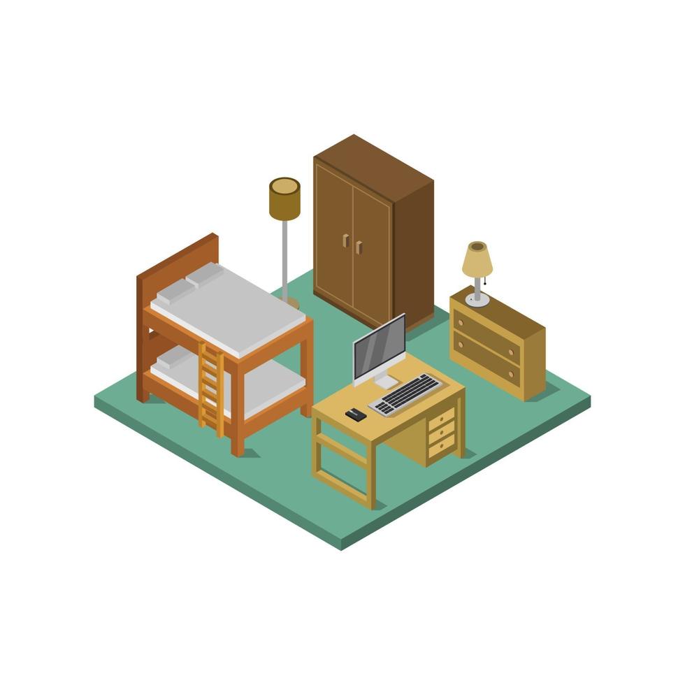 Isometric Bedroom On White Background vector