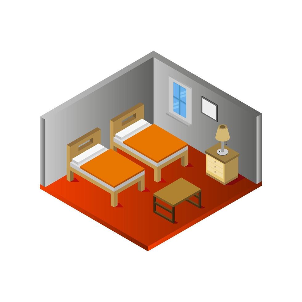 dormitorio isométrico sobre fondo blanco vector