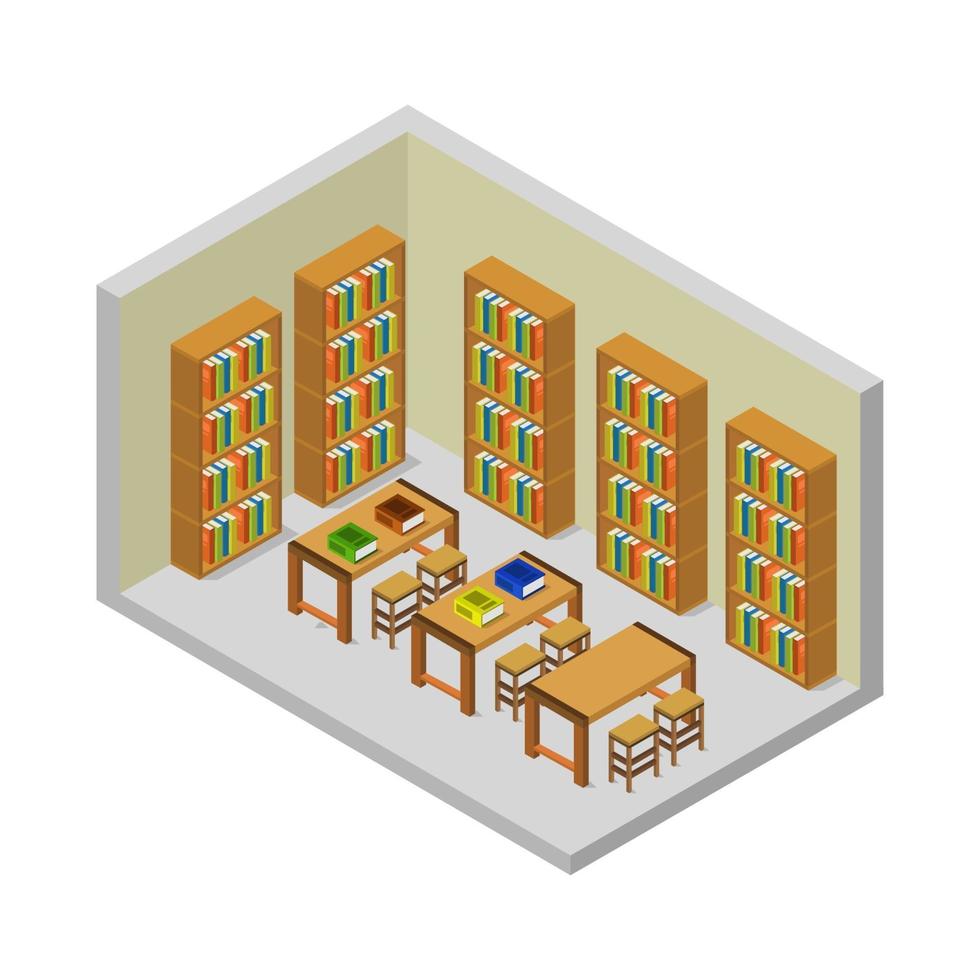 Isometric Library Room On White Background vector