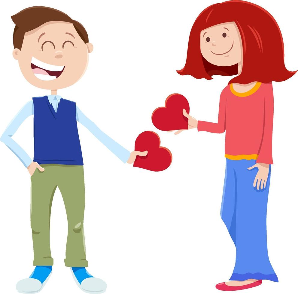 valentine card with girl and boy characters vector