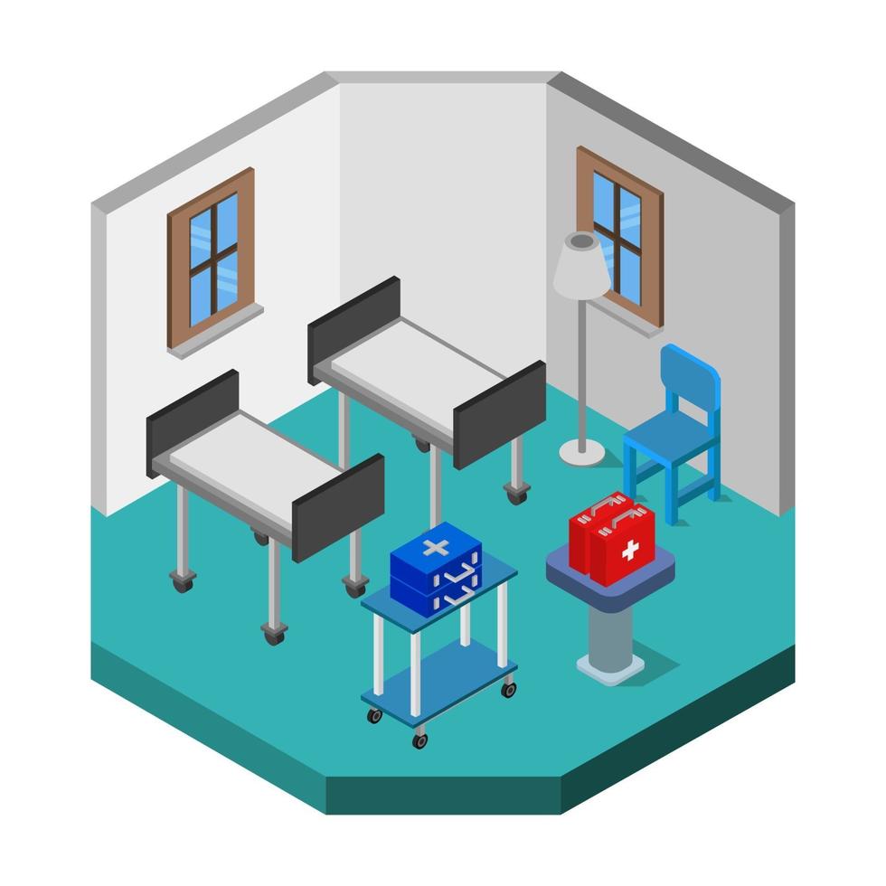 Isometric Hospital Room On White Background vector