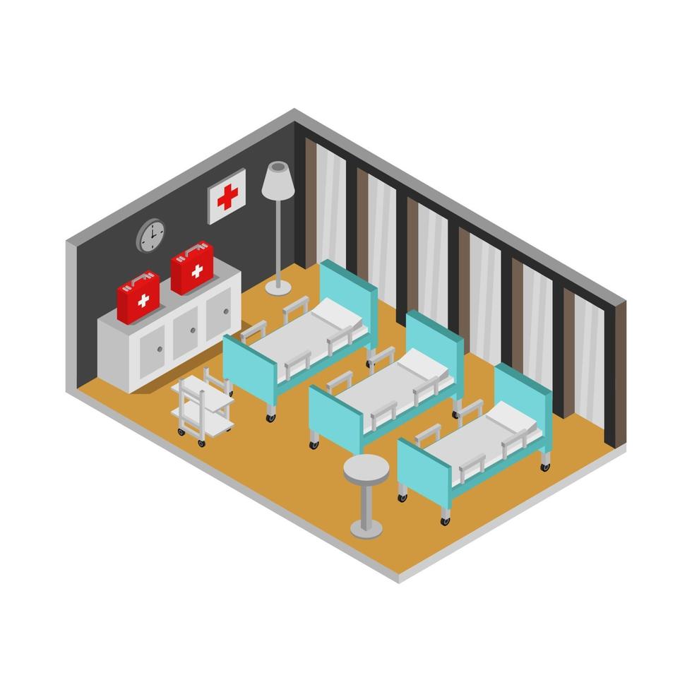 Isometric Hospital Room On White Background vector