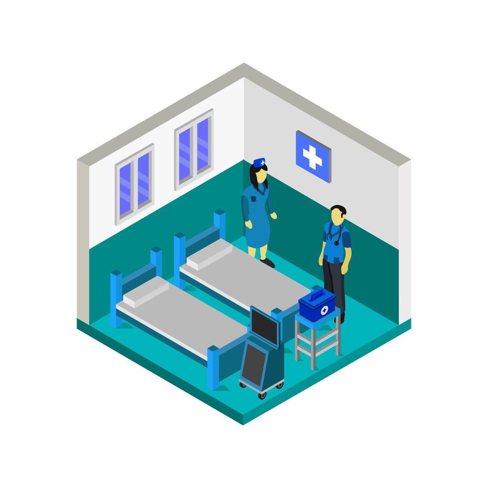 Isometric Hospital Room On White Background vector