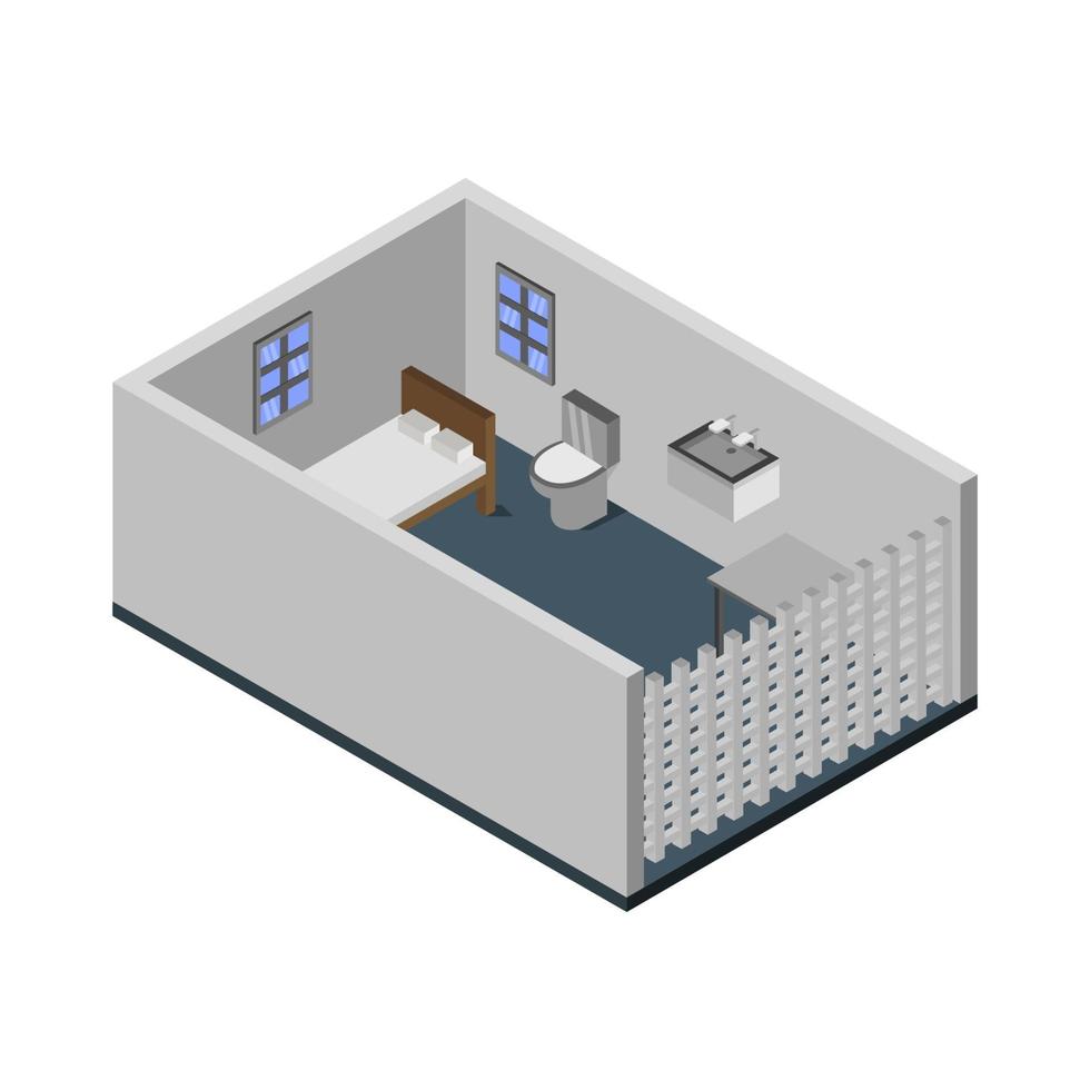 Isometric Prison Room On White Background vector