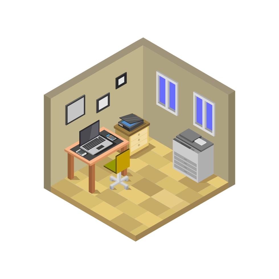 Isometric Office Room On White Background vector