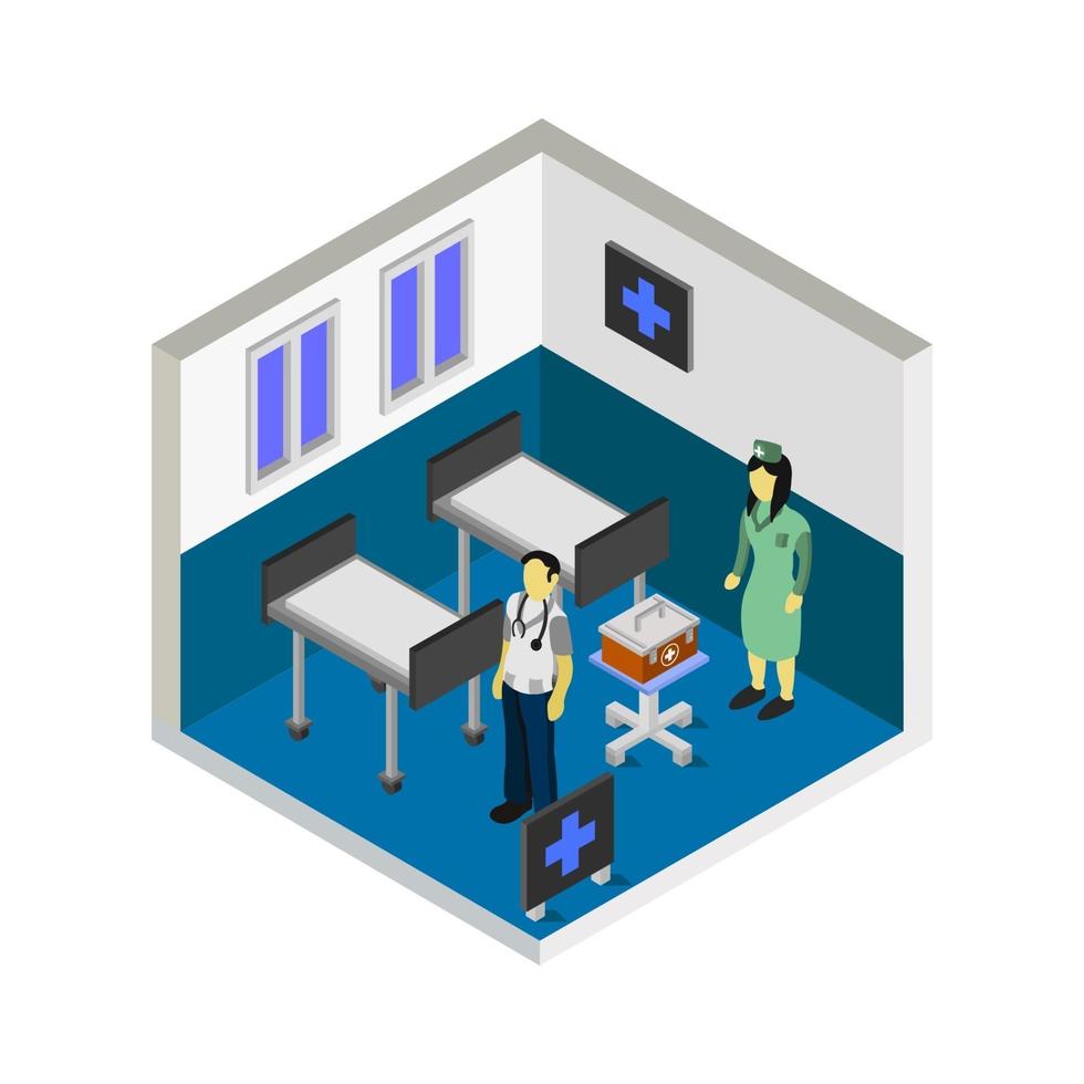 Isometric Hospital Room On White Background vector