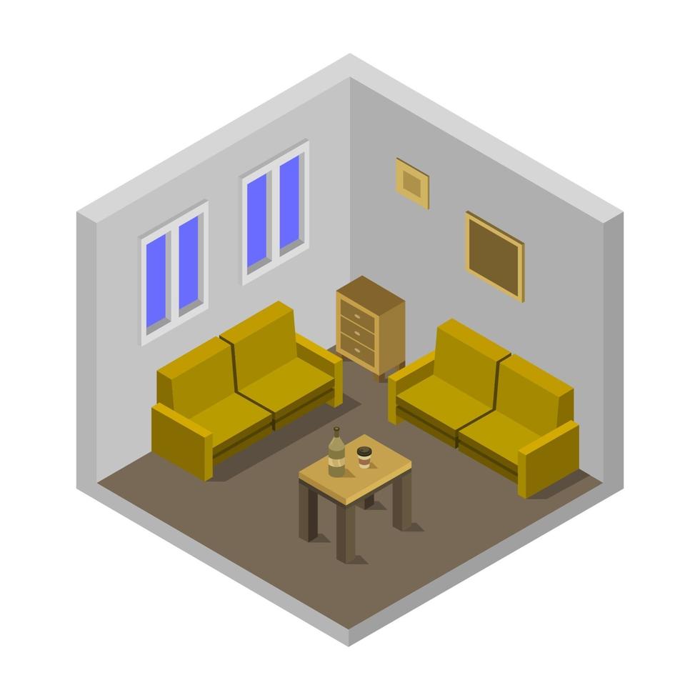 Isometric Lounge Room On White Background vector